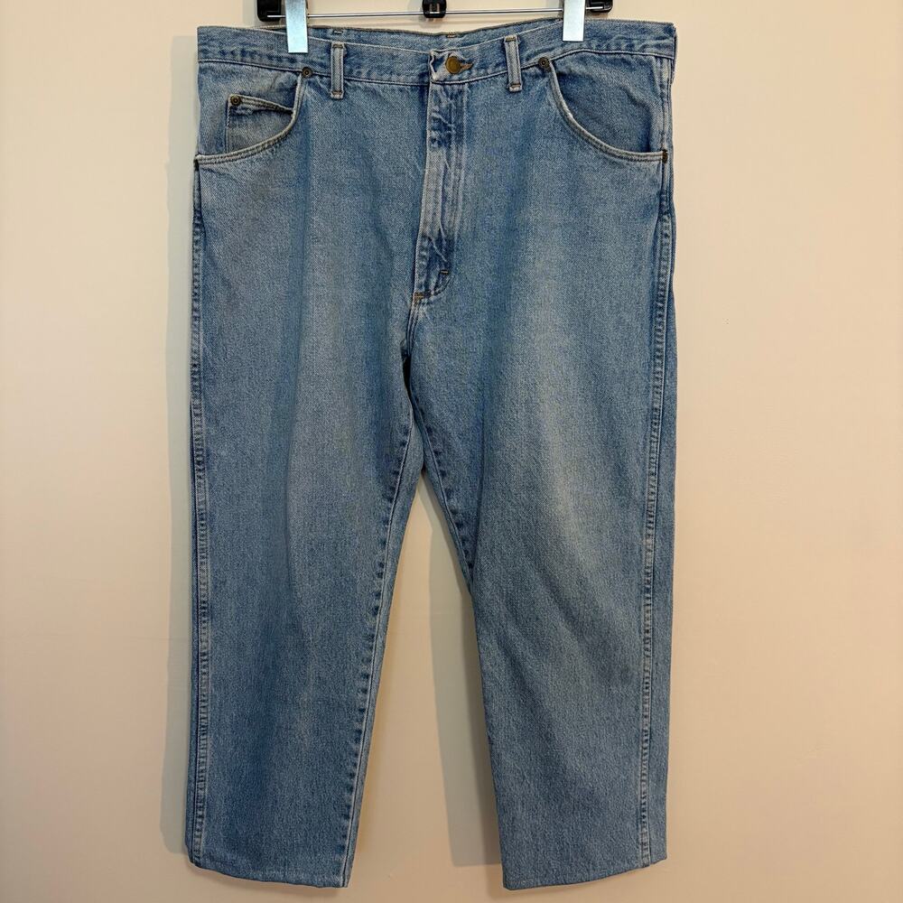 Wrangler Star Patch Mens 40x30 Light Wash Jeans Hemmed 25in Vintage 90s USA